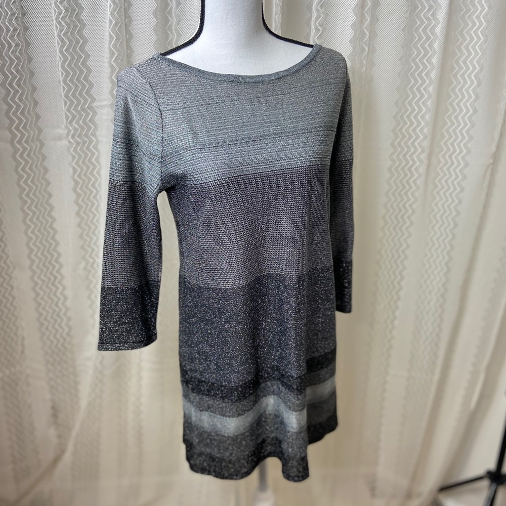 NWT WHBM metallic stripe gray black tunic M